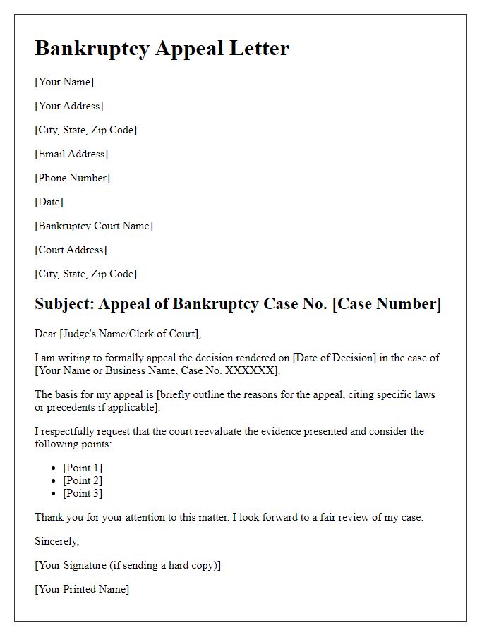 Letter template of Bankruptcy Appeal Process