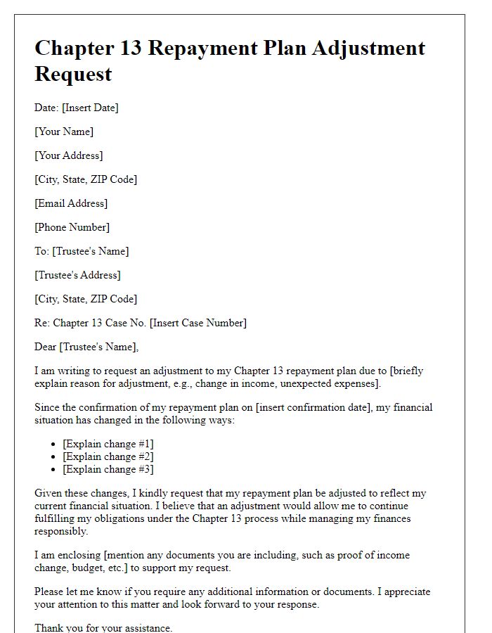 Letter template of Chapter 13 Repayment Plan Adjustment