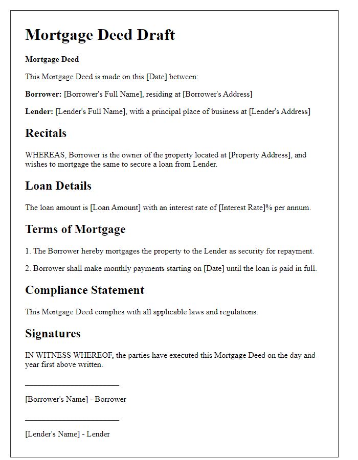 Letter template of mortgage deed draft for compliance check