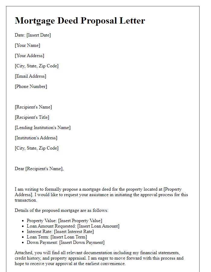 Letter template of mortgage deed proposal for approval process