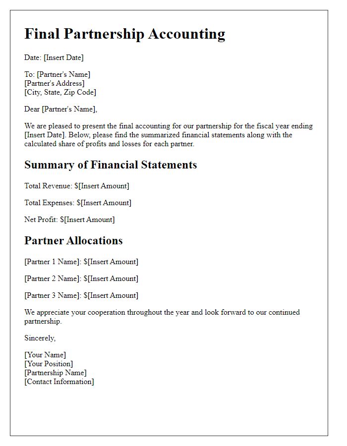 Letter template of final partnership accounting