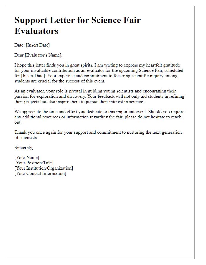 Letter template of support for science fair evaluators