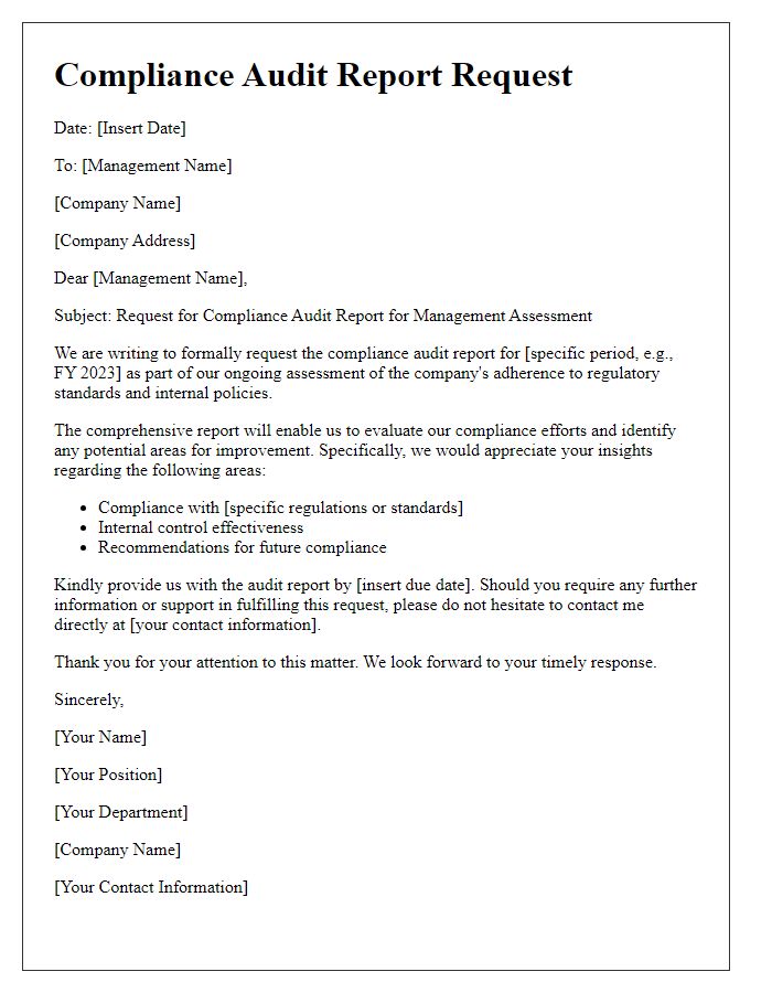 Letter template of compliance audit report request for management assessment.