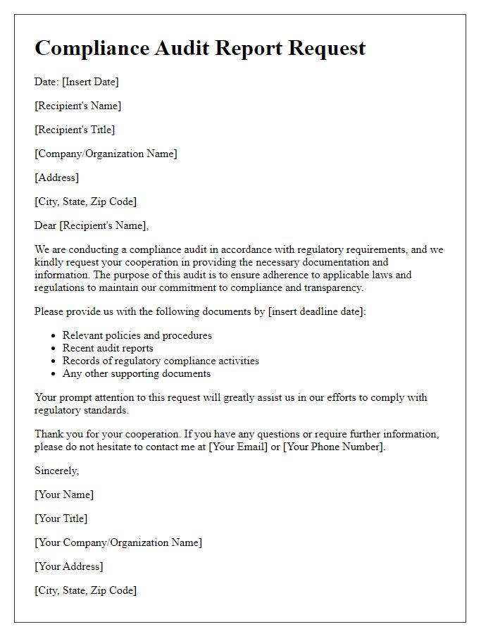 Letter template of compliance audit report request for regulatory purposes.