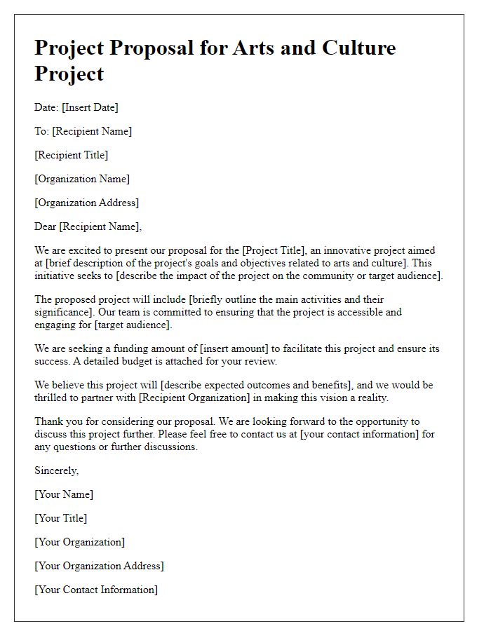 Letter template of project proposal for arts and culture project