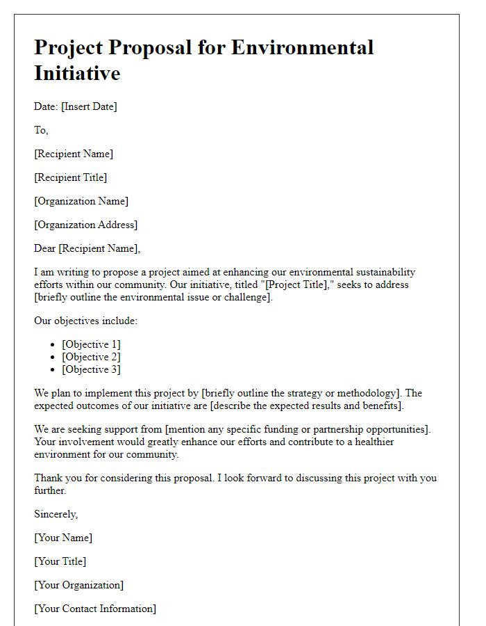 Letter template of project proposal for environmental initiative