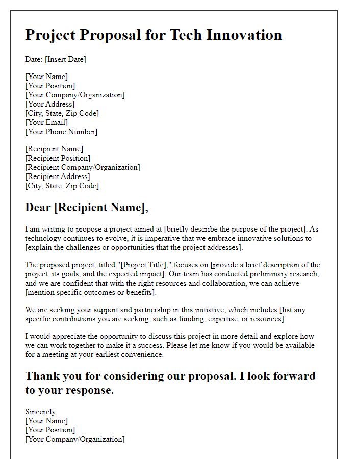 Letter template of project proposal for tech innovation