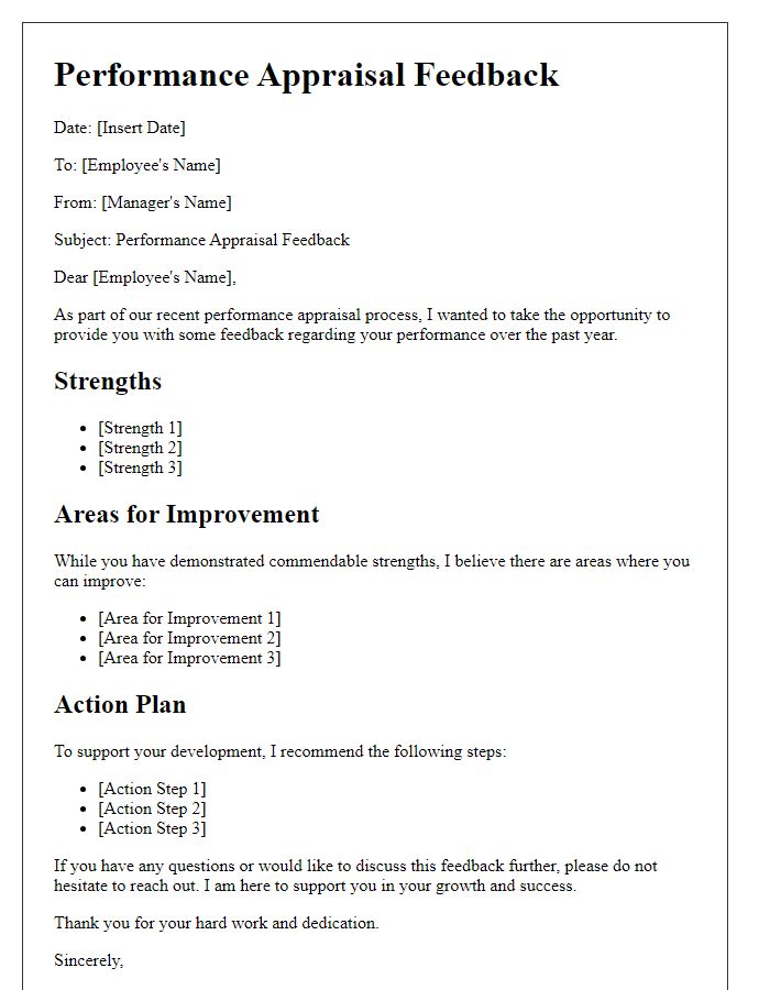 Letter template of performance appraisal feedback for constructive criticism.