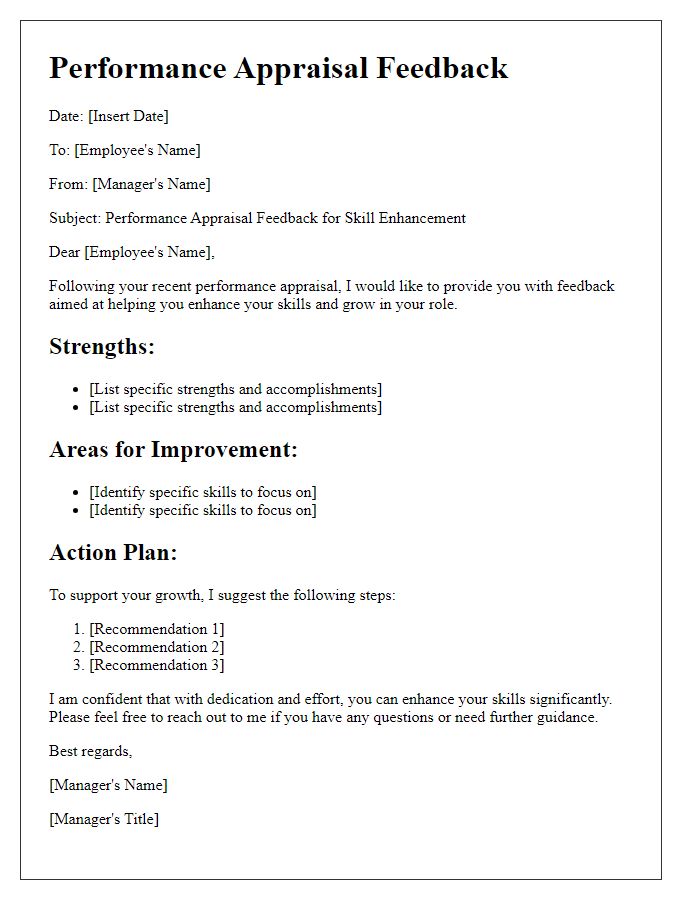 Letter template of performance appraisal feedback for skill enhancement.