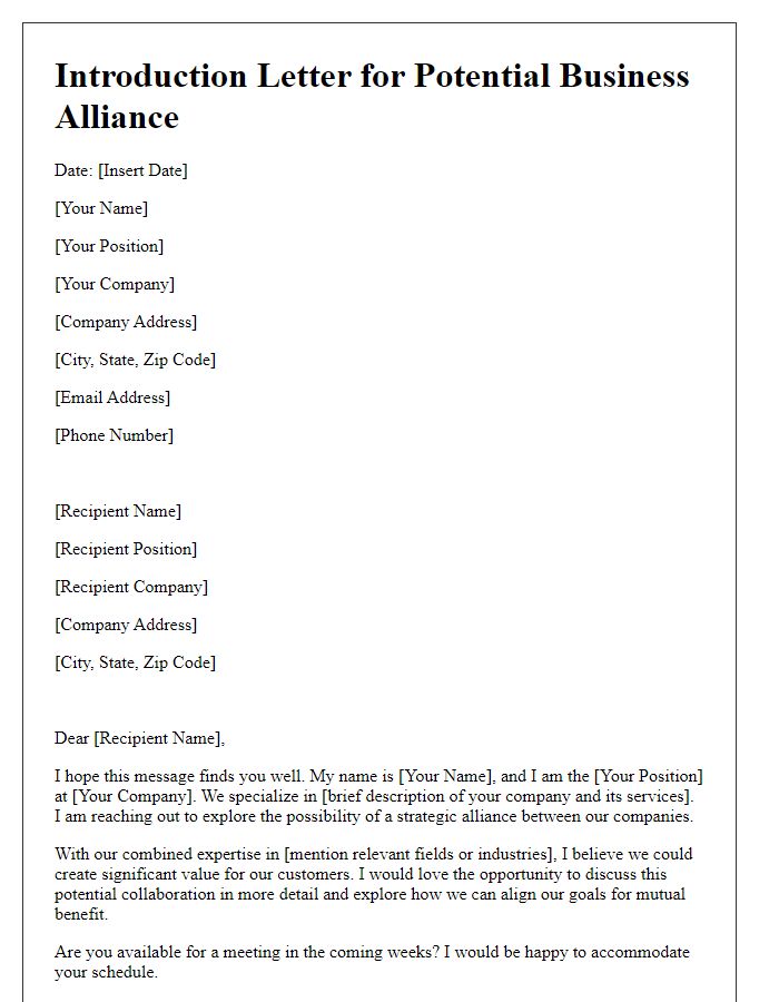 Letter template of Introduction for Potential Business Alliance