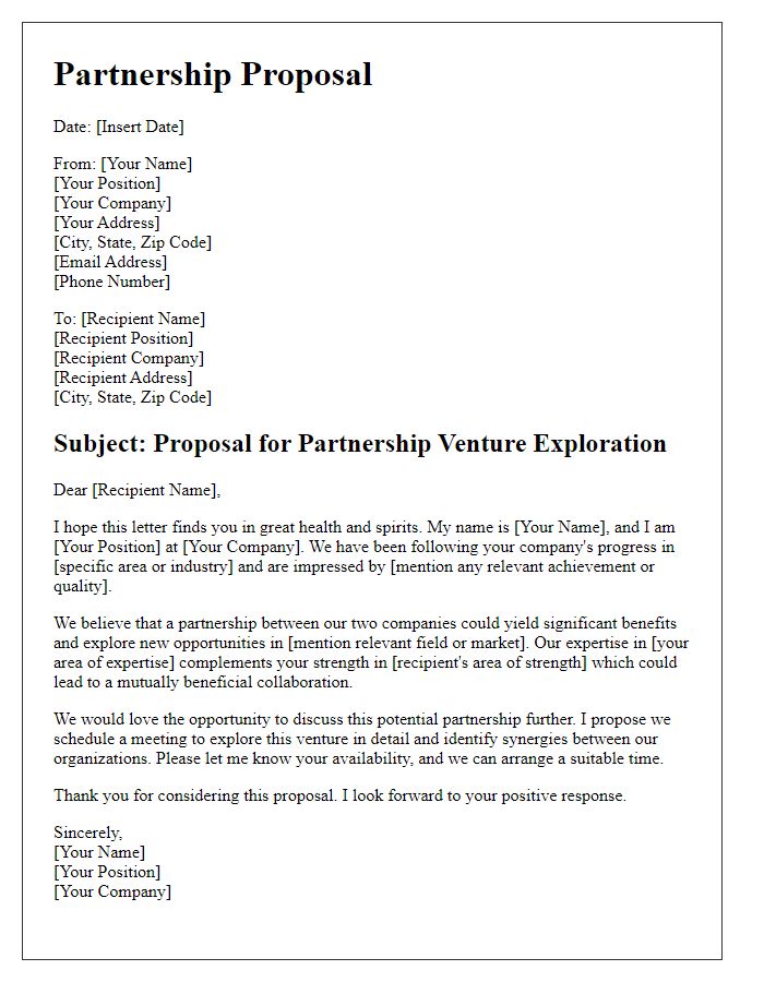 Letter template of Partnership Venture Exploration