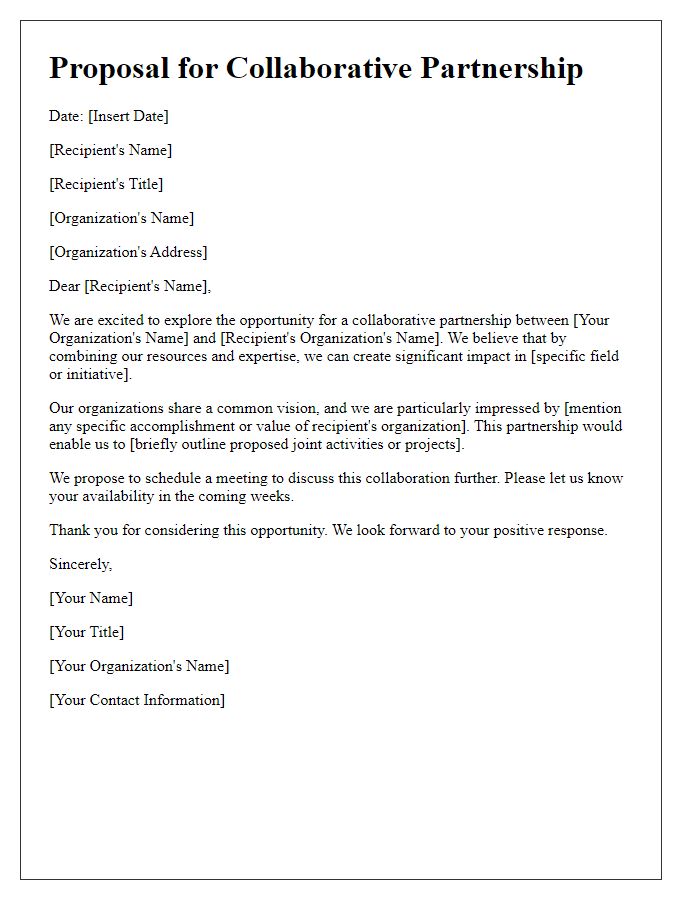 Letter template of Proposal for Collaborative Partnership