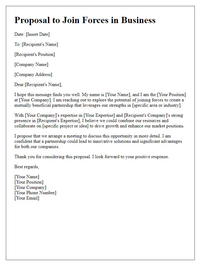 Letter template of Proposal to Join Forces in Business