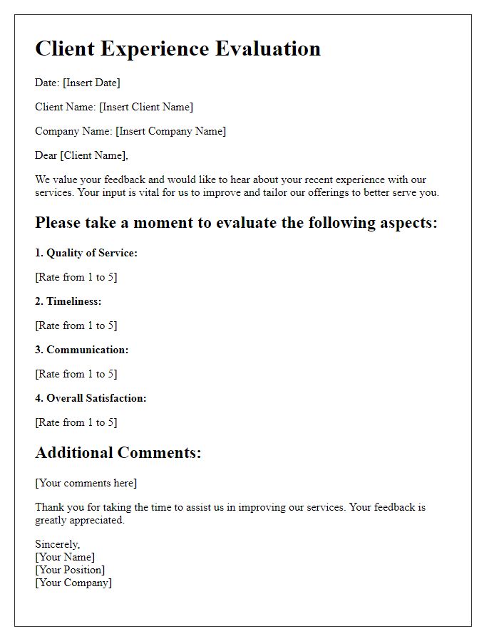 Letter template of client experience evaluation
