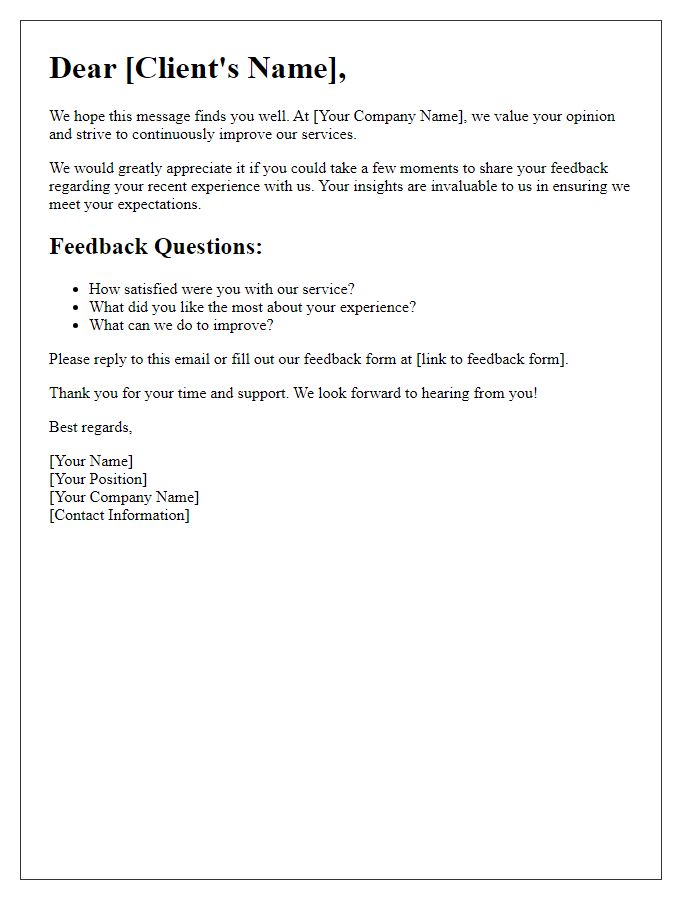 Letter template of client feedback collection