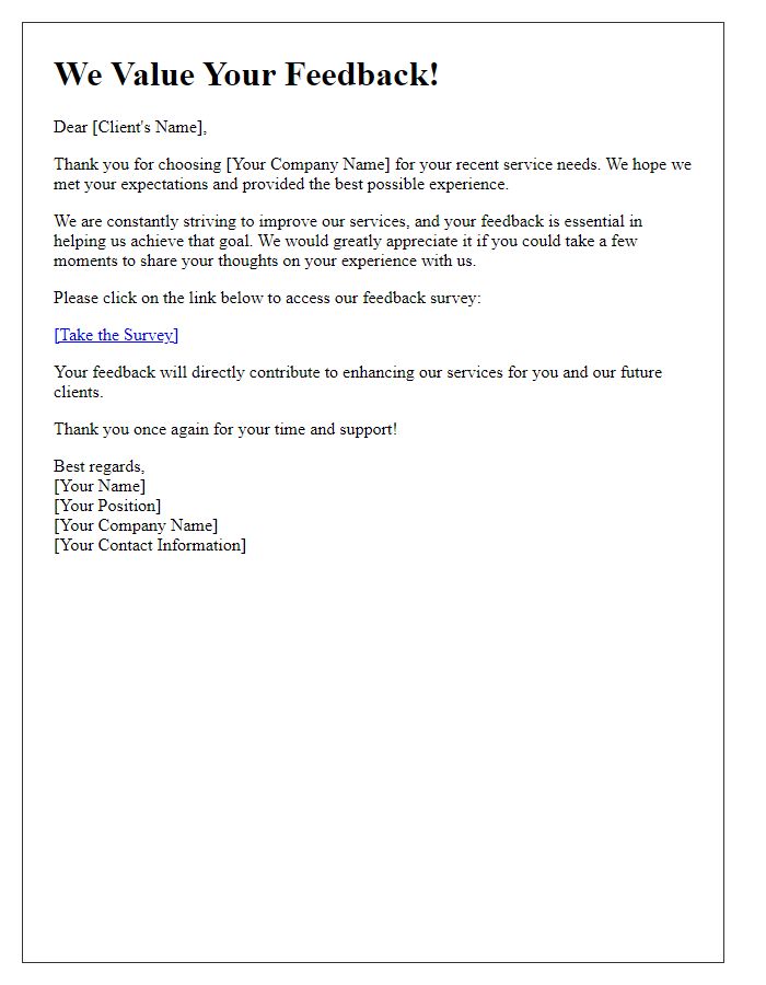 Letter template of client service feedback request