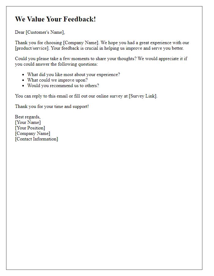 Letter template of customer feedback solicitation