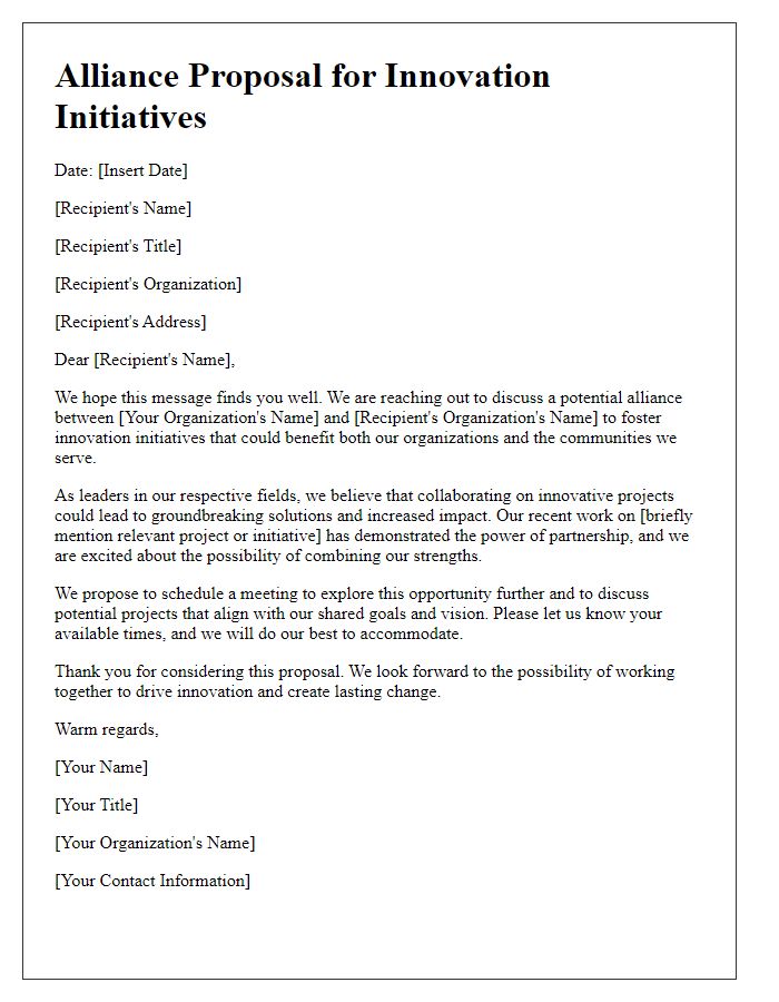 Letter template of alliance proposal for innovation initiatives