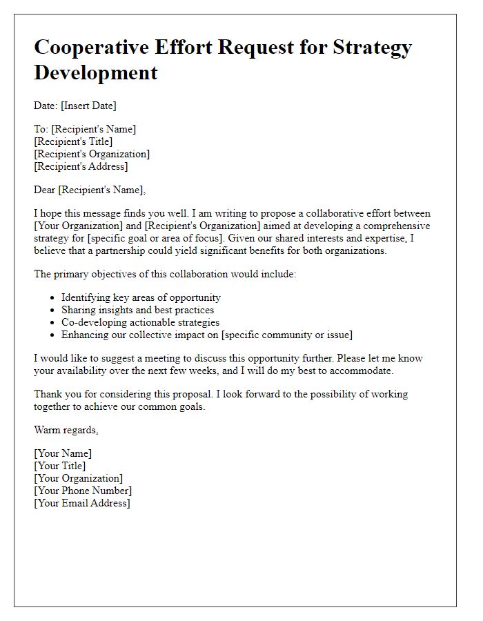 Letter template of cooperative effort request for strategy development