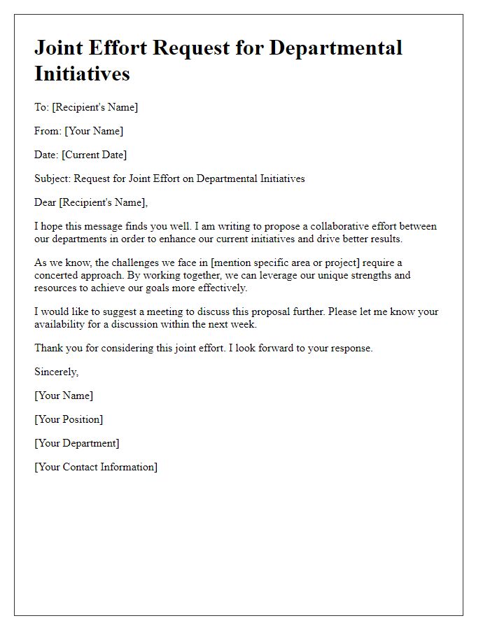 Letter template of joint effort request for departmental initiatives