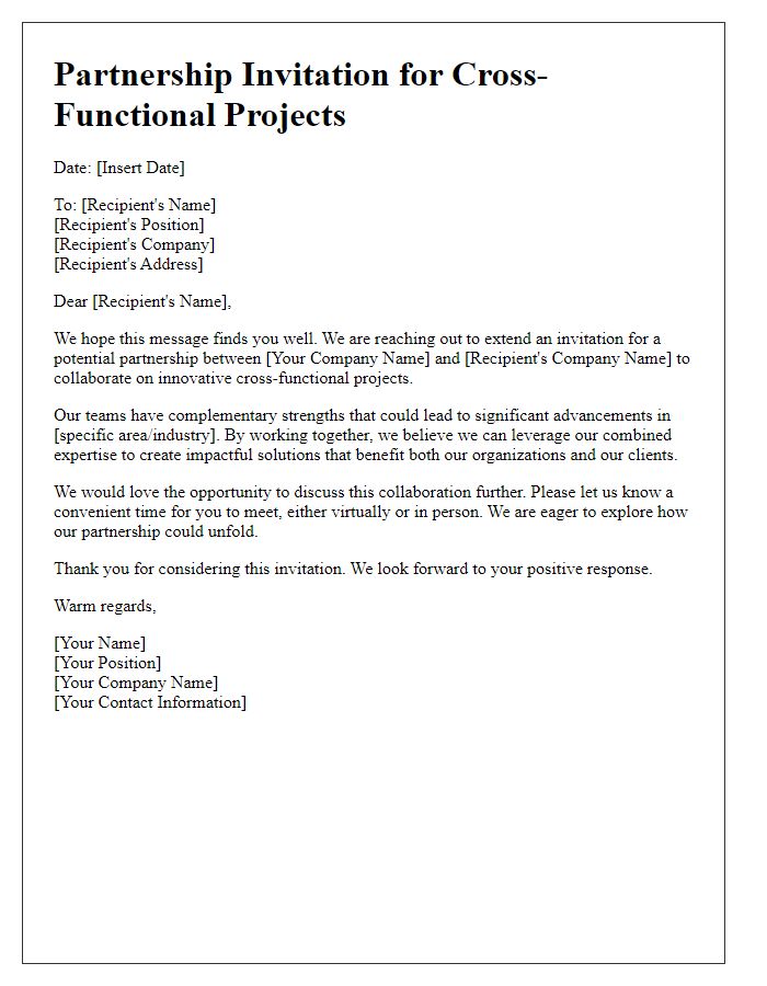 Letter template of partnership invitation for cross-functional projects