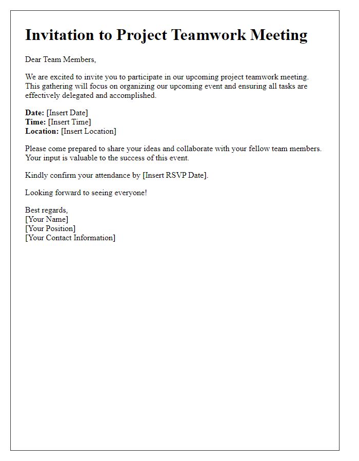 Letter template of project teamwork invitation for event organization