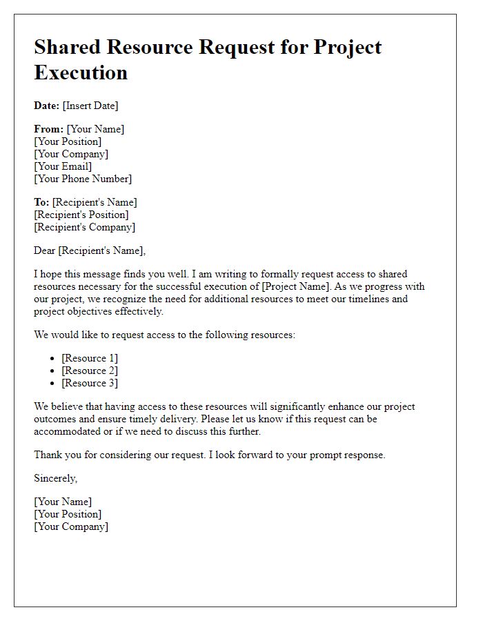 Letter template of shared resource request for project execution