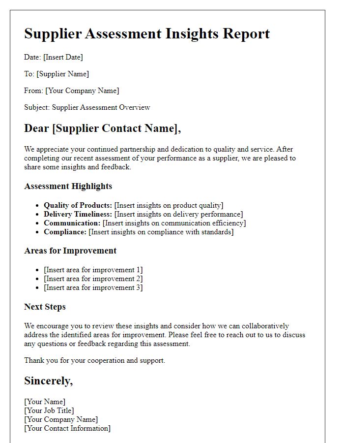 Letter template of supplier assessment insights