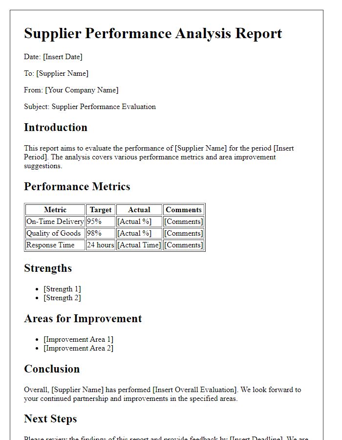 Letter template of supplier performance analysis report