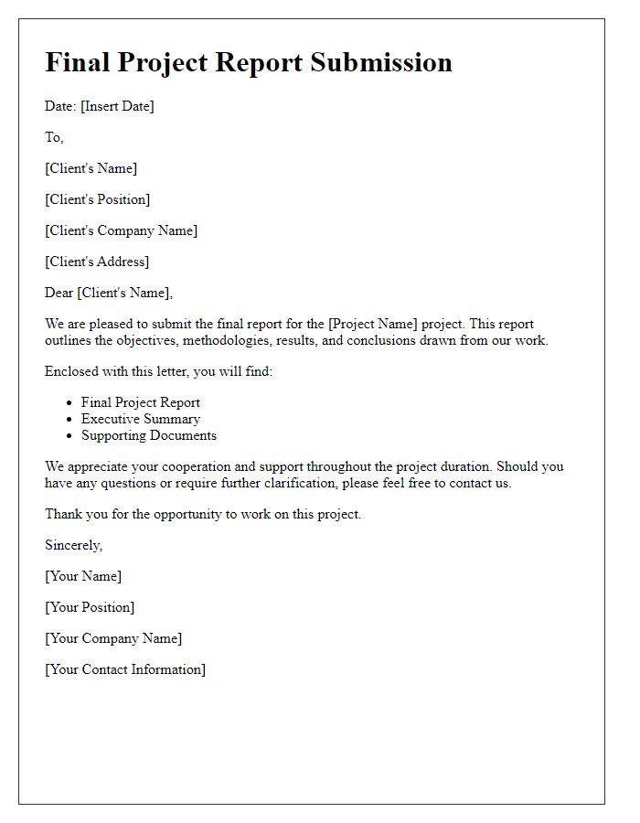 Letter template of final project report submission to client