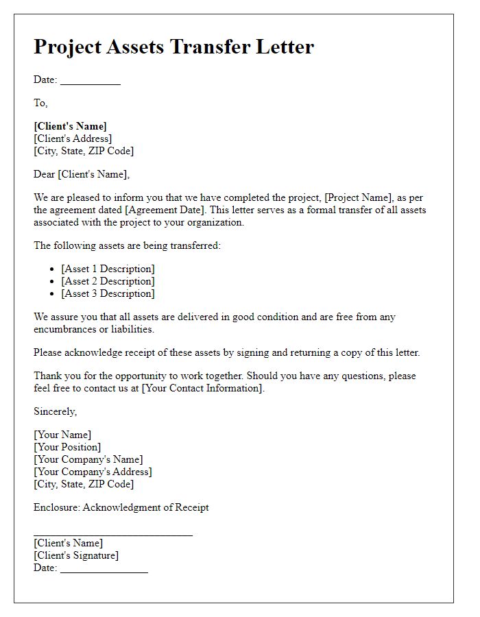 Letter template of project assets transfer to client