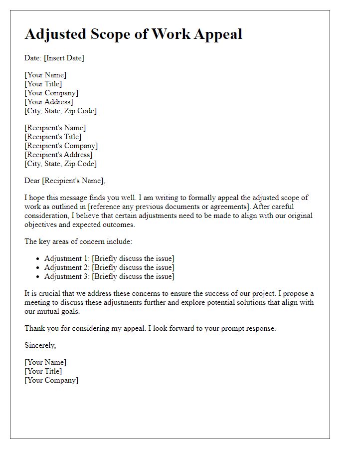 Letter template of adjusted scope of work appeal