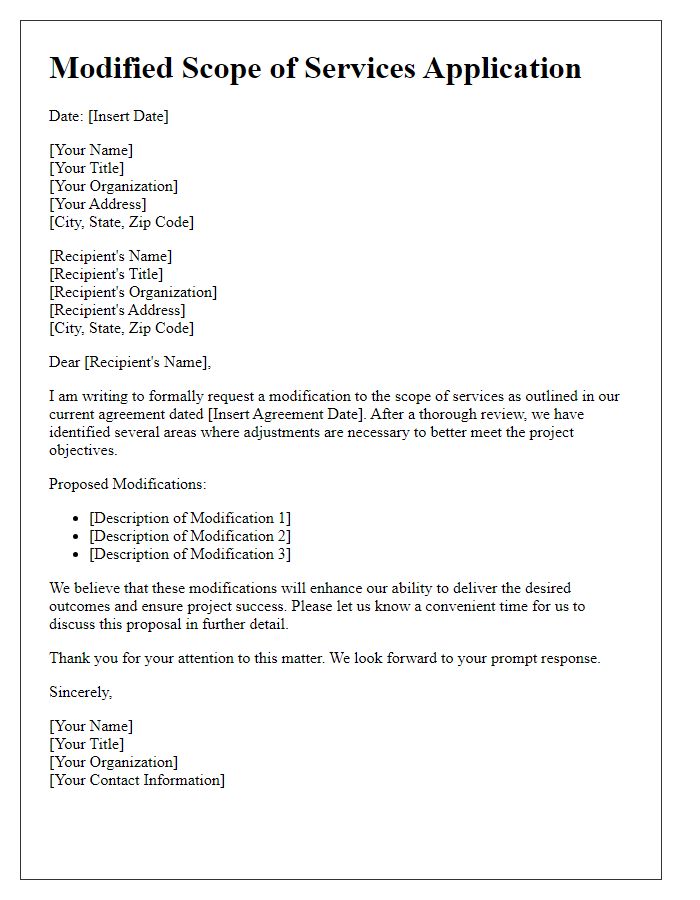 Letter template of modified scope of services application