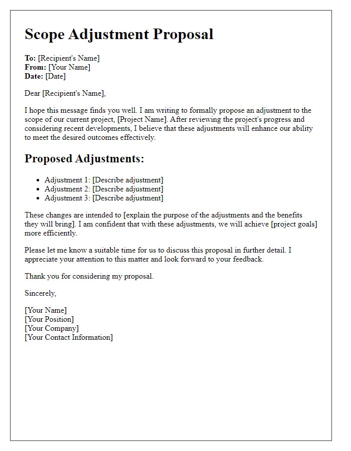 Letter template of scope adjustment proposal