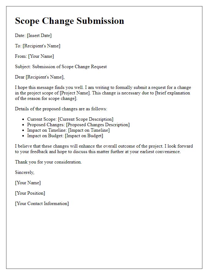 Letter template of scope change submission