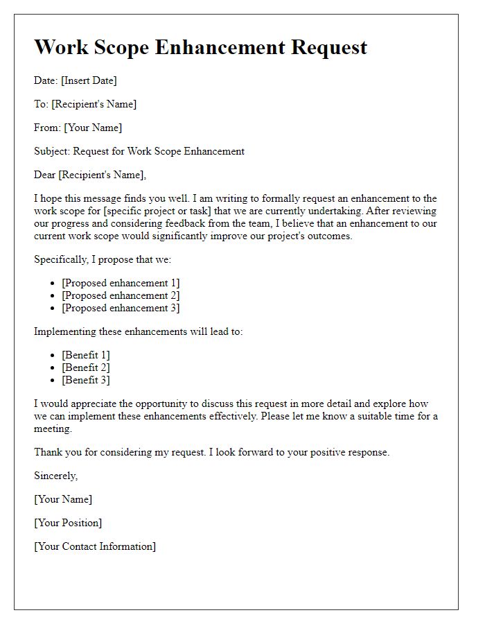 Letter template of work scope enhancement request