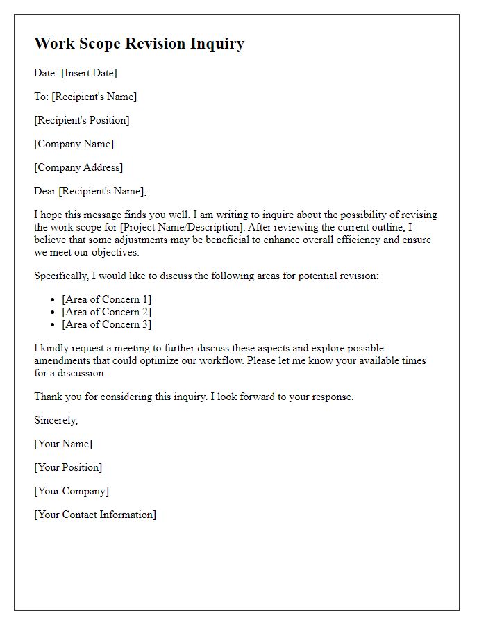 Letter template of work scope revision inquiry