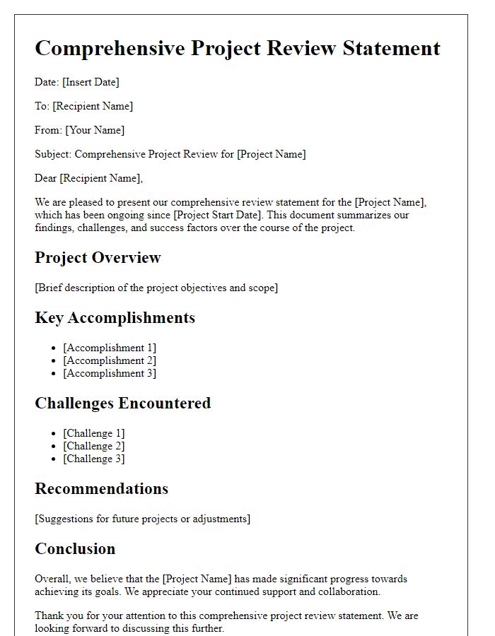 Letter template of comprehensive project review statement