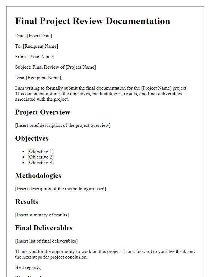 Letter template of final project review documentation