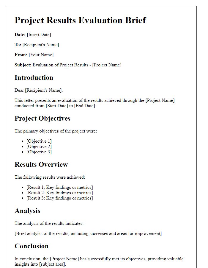 Letter template of project results evaluation brief