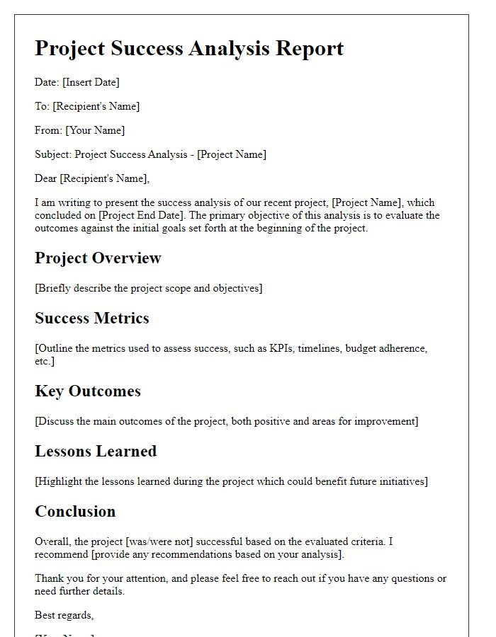 Letter template of project success analysis correspondence