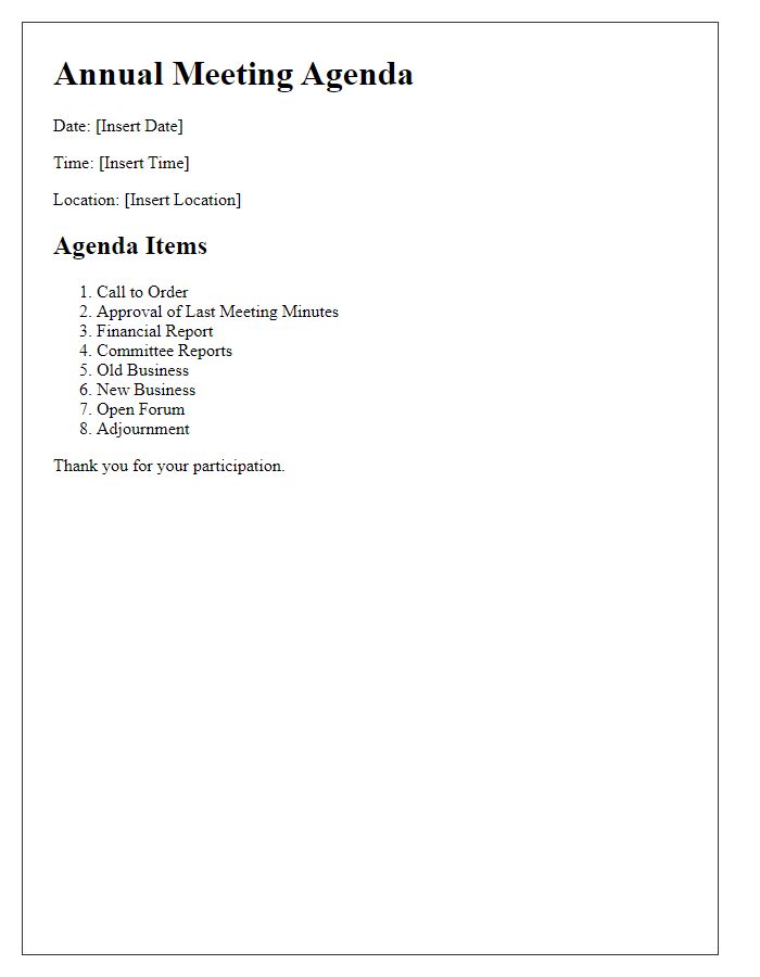 Letter template of annual meeting agenda provision