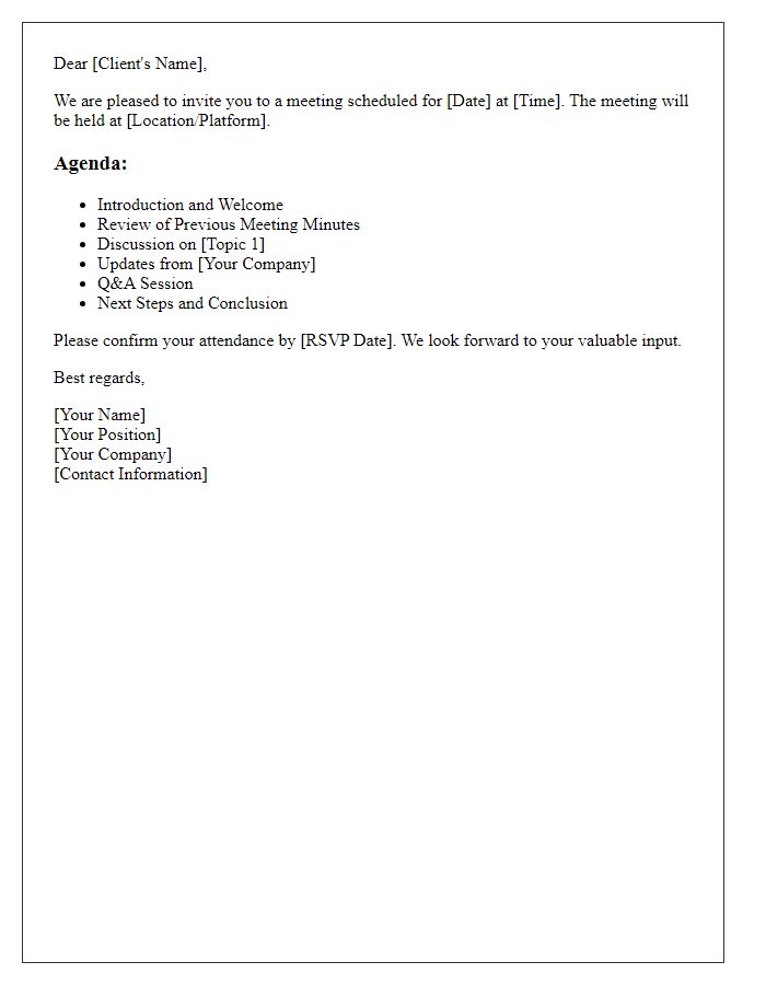 Letter template of client meeting agenda notification