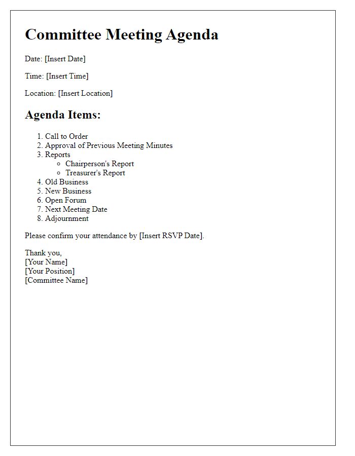 Letter template of committee meeting agenda communication