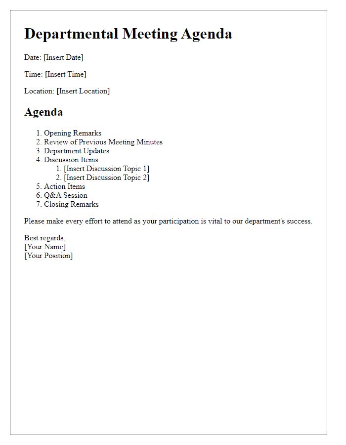 Letter template of departmental meeting agenda circulation