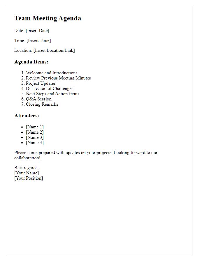 Letter template of meeting agenda sharing for team collaboration