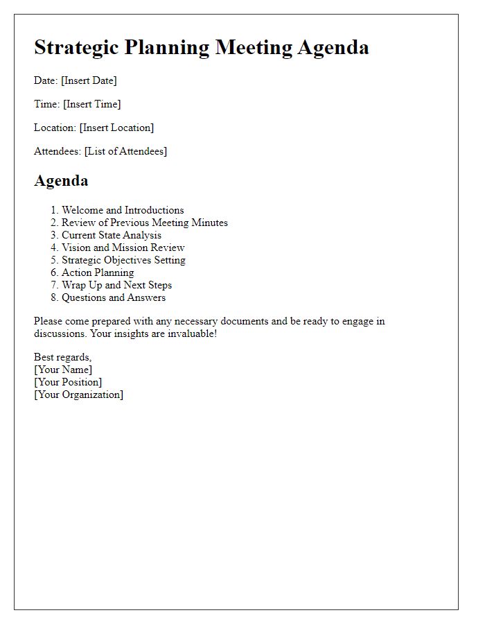 Letter template of strategic planning meeting agenda distribution