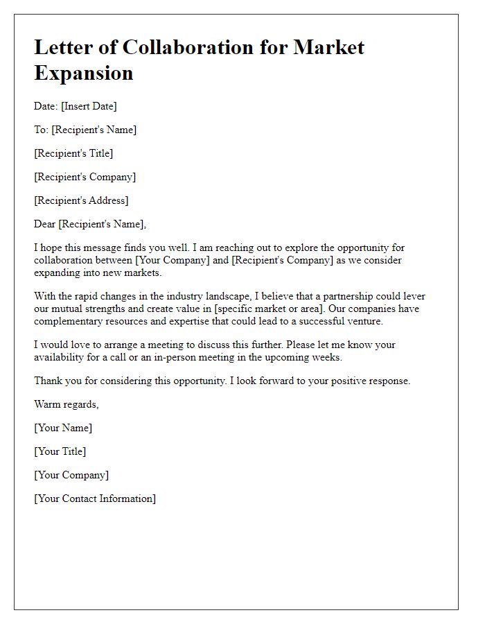 Letter template of communication for exploring market expansion together