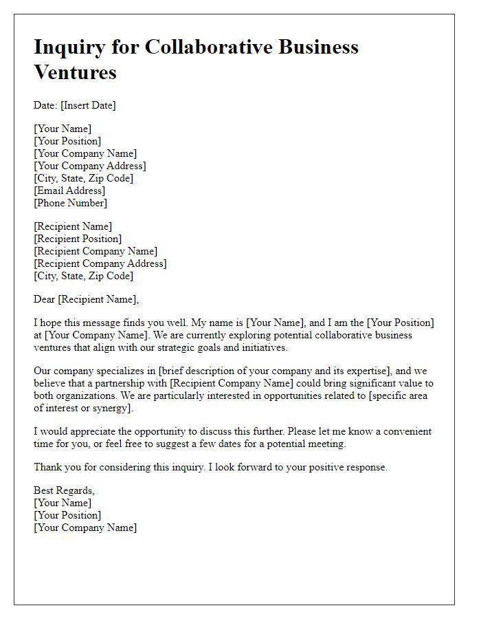 Letter template of inquiry for collaborative business ventures