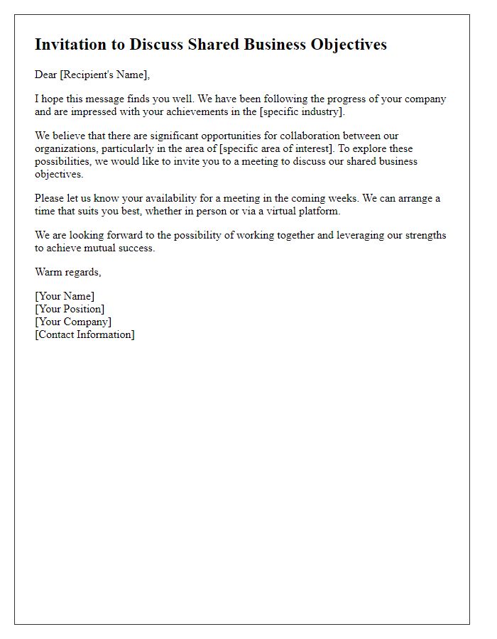 Letter template of invitation to discuss shared business objectives